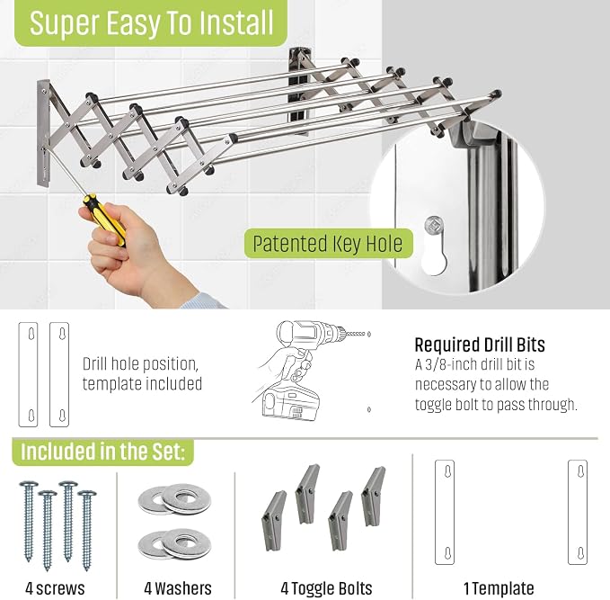 Smartsome Wall Mounted Clothes Drying Rack | Adjustable to Fit Your Space | 20 - Image 3