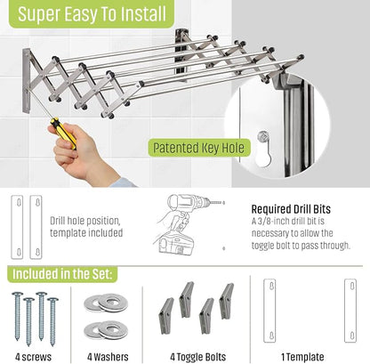 Smartsome Wall Mounted Clothes Drying Rack | Adjustable to Fit Your Space | 20 - Image 3