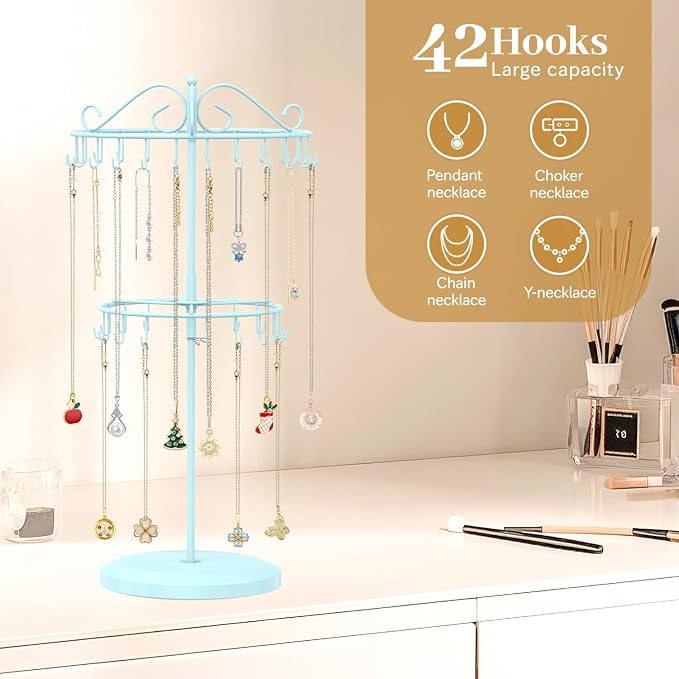 MODOWEY Rotating Necklace Holder Organizer Display Stand - Image 2