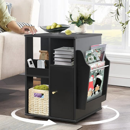 Square Rotating End Table with Storage, Cabinet and Multiple Storage, Swivel by TooCust