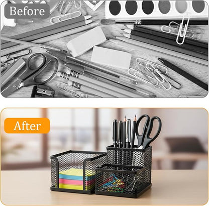 Pencil Holder for Desk, Dual-Compartment Mesh Desk Organizer Set, 2-Piece Set - Image 4