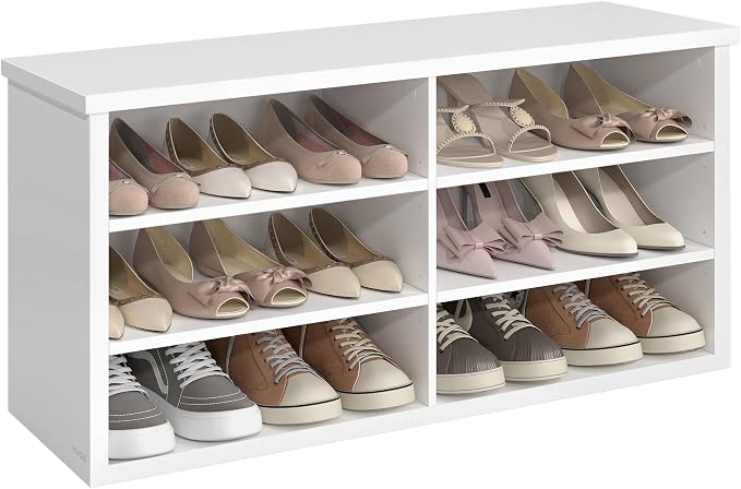 VASAGLE Shoe Bench, Storage Bench, 6 Compartments, Adjustable Shelves, by Unknown