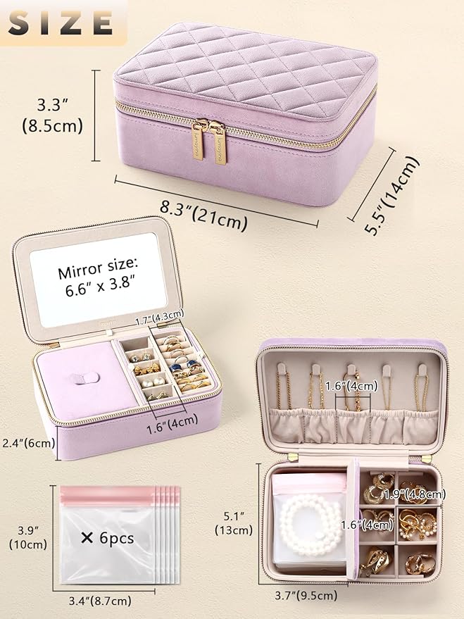 Velvet Travel Jewelry Box with Large Mirror, Double-Layer Jewelry Organizer Case - Image 2