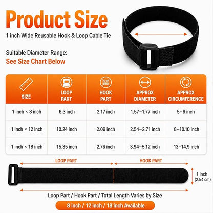 Ysenchan Hook & Loop Straps, Reusable Adjustable Nylon Cinch Cable Straps - Image 2