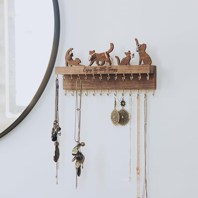 Wooden Jewelry Organizer for Women, Wall Mounted Necklace & Earring Holder - Image 6