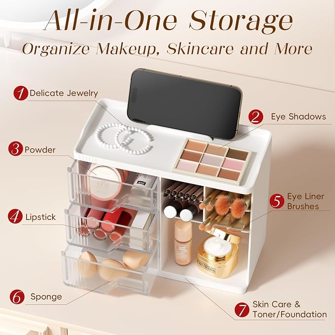 Small Makeup Organizer with Drawers, Stackable Bathroom Couneter Organizer with - Image 2