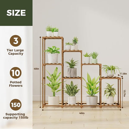 Bamworld Tall Plant Stand Indoor Wood Plant Shelf Outdoor Tiered Plant Rack - Image 6