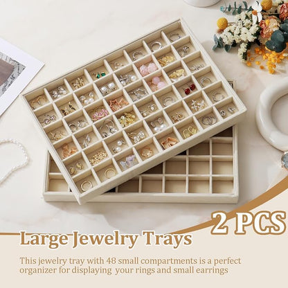 Large Velvet Jewelry Tray 2 Pack Stackable Jewelry Display Drawer Inserts Trays - Image 2