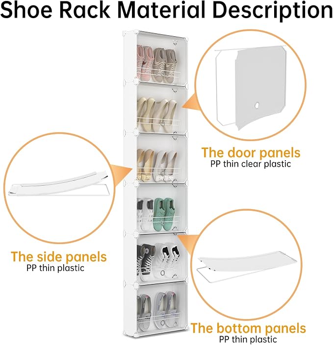 MAGINELS 6-Tier Slim Shoe Storage, Narrow Shoes Rack, Hidden Closet Organizer - Image 7