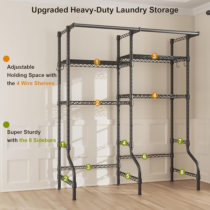 U14 Over Washer and Dryer Storage Shelves, 4 Tiers Laundry Room Storage and - Image 7