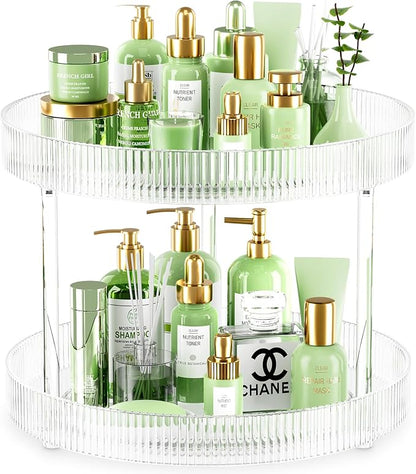 Acina 2-Tier Bathroom Countertop Organizer: 360° Clear Lazy Susan Rotating by Acina