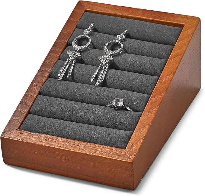 Oirlv Solid Wood Ring Tray Display Stand Slotted Jewelry Ring Showcase Display - Image 5