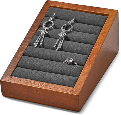 Oirlv Solid Wood Ring Tray Display Stand Slotted Jewelry Ring Showcase Display - Image 5