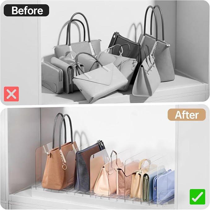 Purse Organizer for Closet, Stackable Handbag Storage Shelf, Adjustable Clear - Image 5