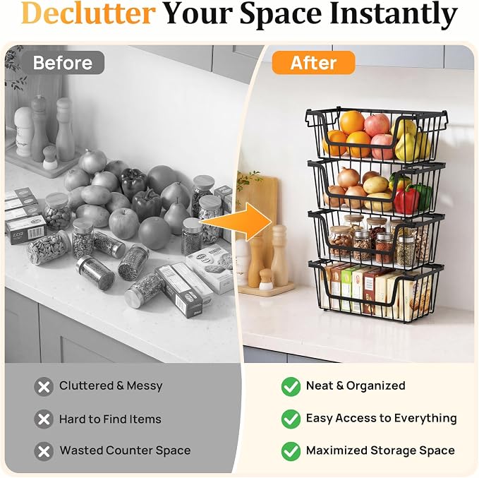 SUNALLY Stackable Storage Bins 4 Pcs Wire Baskets Freezer Organizer, Vegetable - Image 6