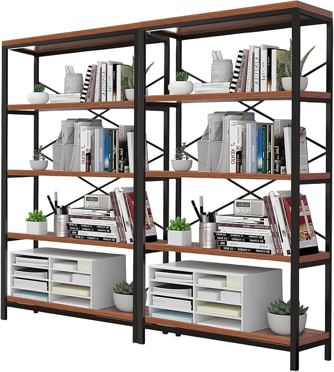 Himimi Industrial Bookshelf 5-Tier Set of 2, Bookcase 58" H Ladder Shelf by Himimi