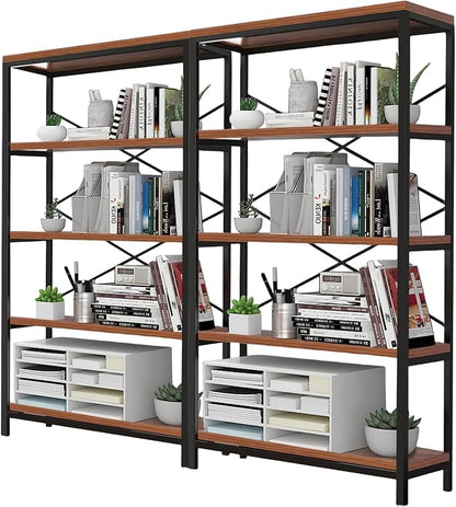 Himimi Industrial Bookshelf 5-Tier Set of 2, Bookcase 58" H Ladder Shelf by Himimi