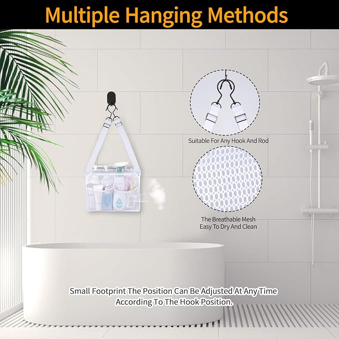 4 Storage Pockets Adjustable Hanging Mesh Bathroom Bag, Shower Caddy College - Image 5