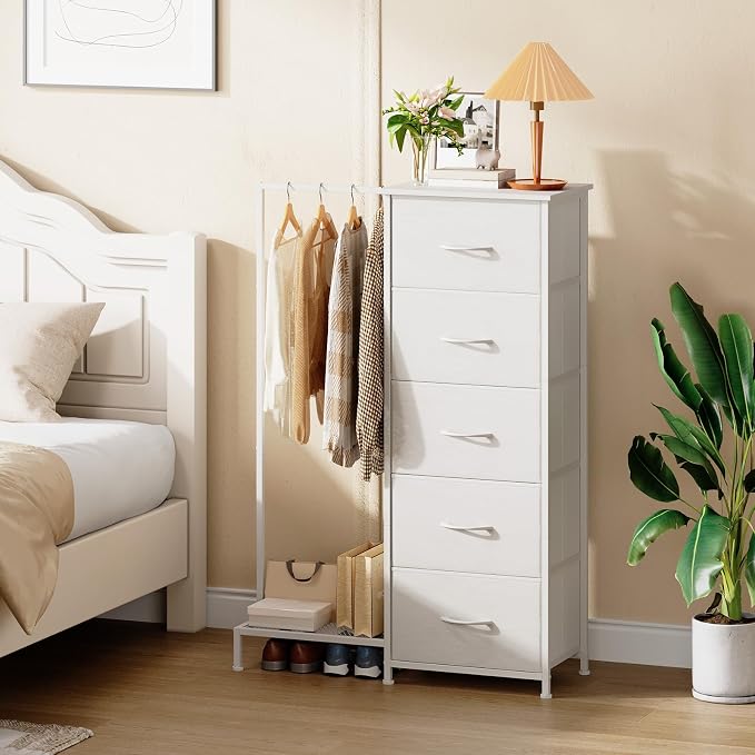Somdot Dresser with Hanging Rack, 5 Drawers Small Closet - Image 4