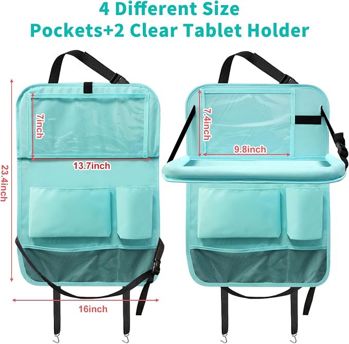 Car Backseat Organizer with Tray, Seat Back Table Holder with 6 Storage Pockets - Image 6