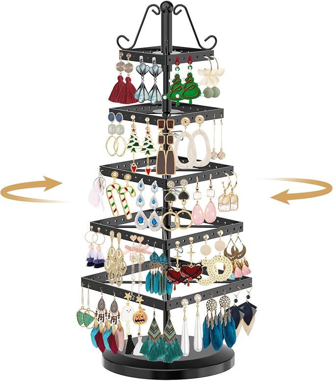 MODOWEY 5 Tier Metal Rotating Earring Holder Organizer Tree Display, Square | by MODOWEY
