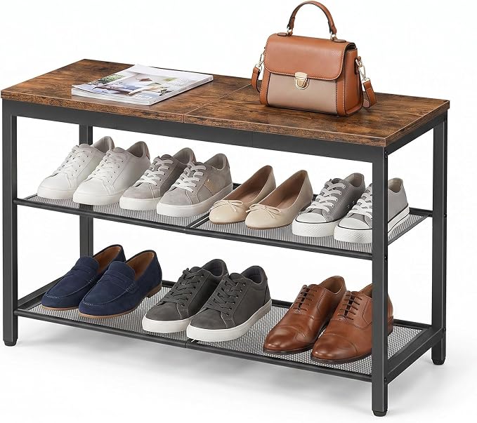 HOOBRO Shoe Bench, 3-Tier Shoe Rack, Industrial Shoe Organizer Storage Bench by HOOBRO