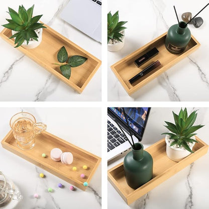 Natural Bamboo Rectangular Vanity Tray, 11.8 x 4.6 x 1.2 inches, Eco-friendly - Image 3