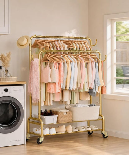 Homde Heavy Duty Clothes Rack: 265lb Rolling Double Rod Garment Hanging - Image 8