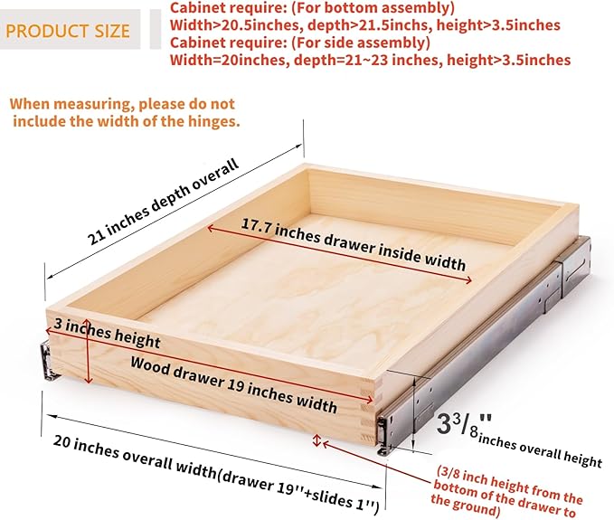 20”W x 21”D x 3”H Soft Close Slide Out Wood Drawer Organizer - Image 3