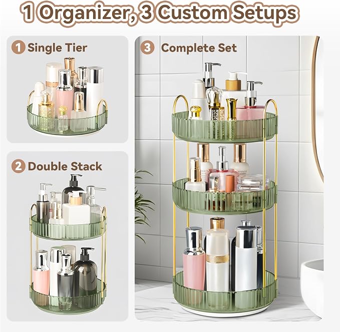 360° Rotating Makeup Organizer for Vanity, 3 Tier Perfume Organizers - Image 7