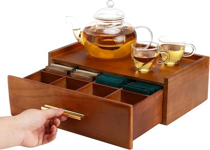 Tea Bag Organizer for Counter – Easy Pull Drawer, Anti-Slip Pads, Wooden Tea - Image 6