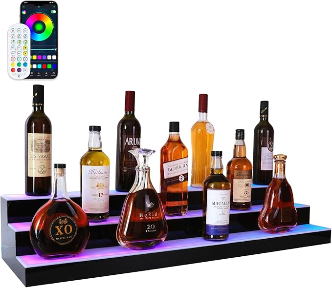 Led Lighted Liquor Bottle Display Shelf, 40 Inch 3 Tier Whiskey Rack, Support by LEEKIMID