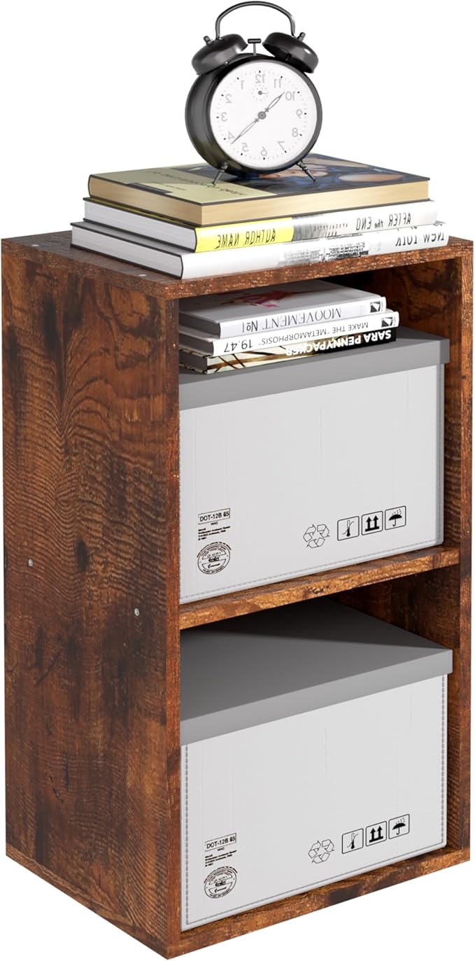 Wooden 2 Cube Storage Organizer, 2 Tier Storage Cubes Storage Display Cubby by NewBeth