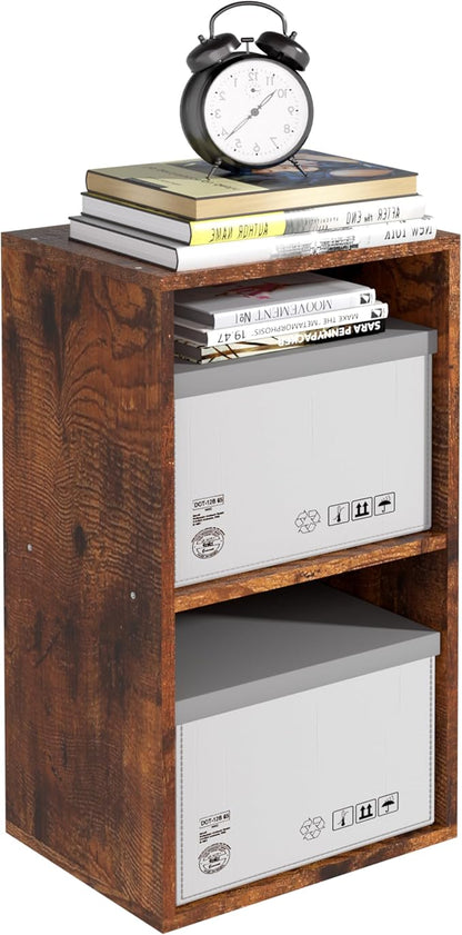 Wooden 2 Cube Storage Organizer, 2 Tier Storage Cubes Storage Display Cubby by NewBeth