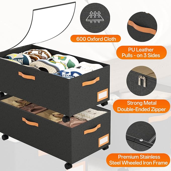 Under Bed Storage with Wheels, No Assemble Metal Rolling Underbed Storage - Image 5