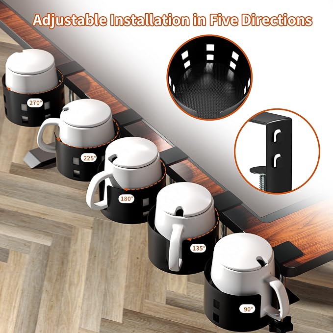 Upgraded Large Desk Cup Holder Clamp, OOKUU Anti-Spill Table Cup Holder - Image 4