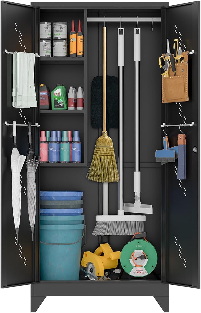 75" Metal Storage Cabinet with Lockable Doors, Functional Garage Storage by YILFANA