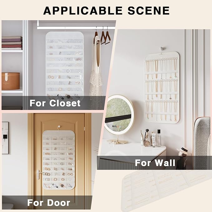 Hanging Jewelry Organizer Storage, 40 Pockets 36 Hooks Necklace Earring - Image 9