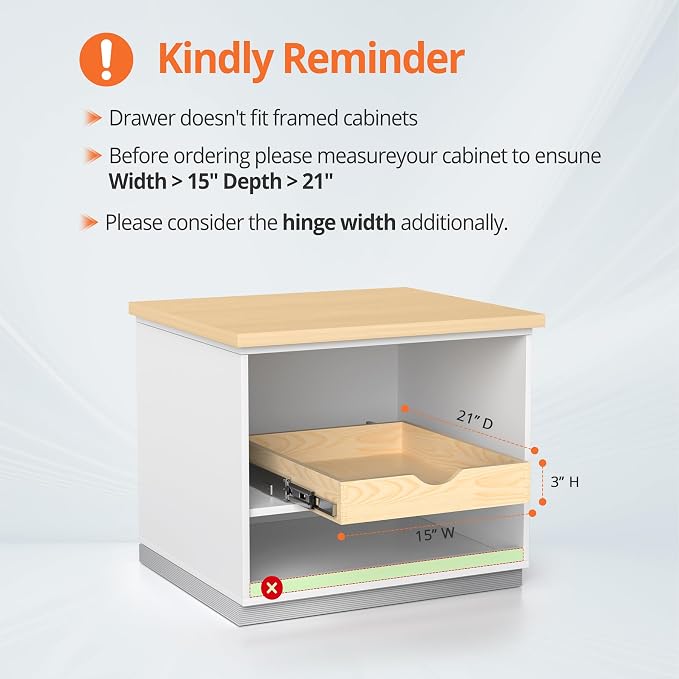 ZOINLIY 15''W X 21''D X 3''H Wooden Pull Out Drawer - Image 7