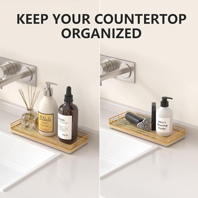 Bathroom Tray for Counter Top Organizer – Oak Wood Vanity Tray - Image 2