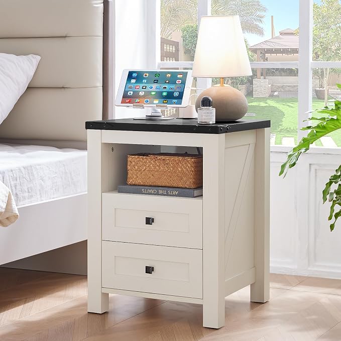 Night Stands with Charging Station Set of 2, Farmhouse Nightstand, Bed Side - Image 5