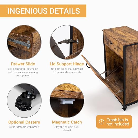 VINGLI 13 Gallon Tilt Out Trash Cabinet, Wood Hidden Trash Can Kitchen Cabinet - Image 4
