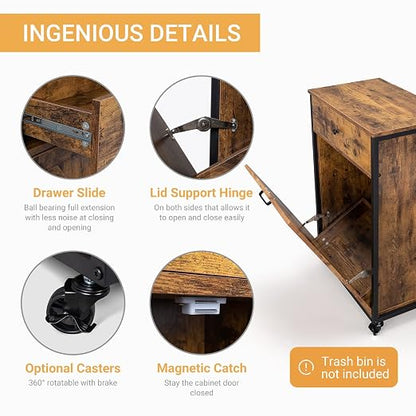 VINGLI 13 Gallon Tilt Out Trash Cabinet, Wood Hidden Trash Can Kitchen Cabinet - Image 4