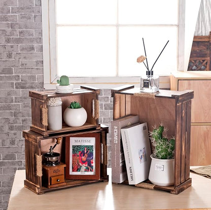 TIMRIS Set of 3 Rustic Wood Nesting Crates, Farmhouse Wooden Storage Container - Image 4