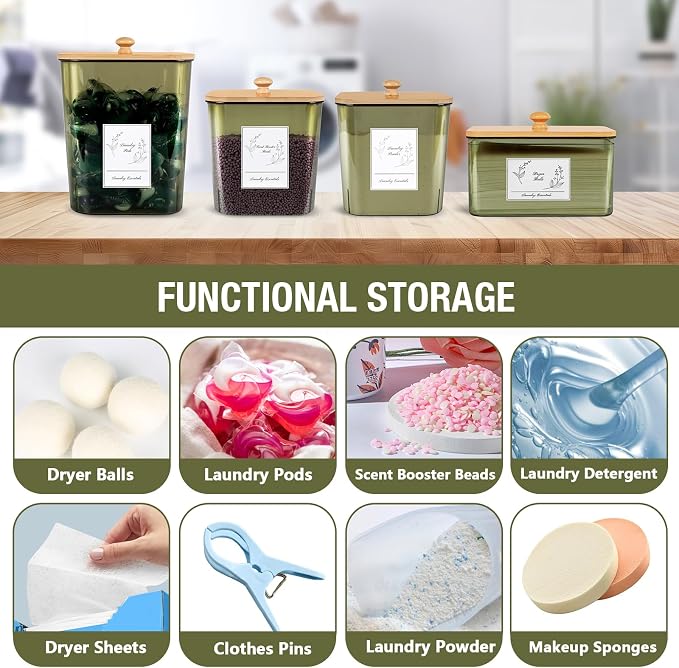 4 Pack Laundry Pods Container & Dryer Sheet Holder, Plastic Pod Holder - Image 6