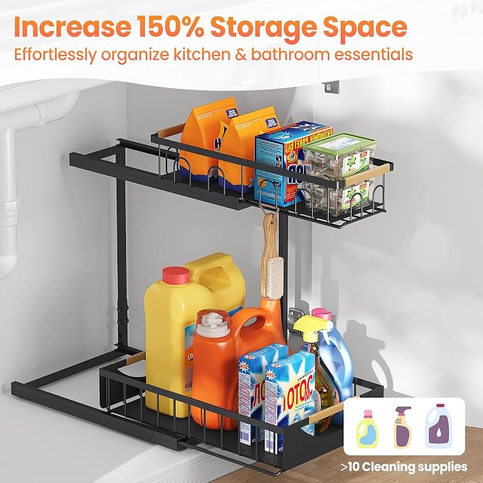 2 Pack 2 Tier Under Sink Organizer and Storage - Image 3