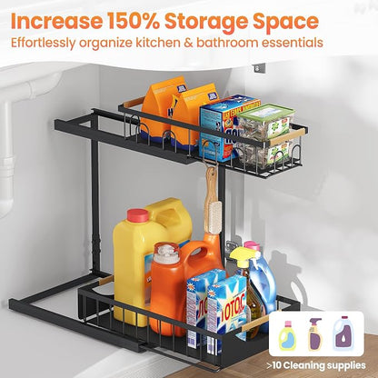 2 Pack 2 Tier Under Sink Organizer and Storage - Image 3