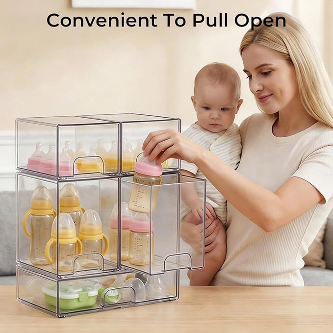 UFORU Baby Bottle Organizer, Stackable Storage Drawers 5 packs, Pull-Out Drawers - Image 4