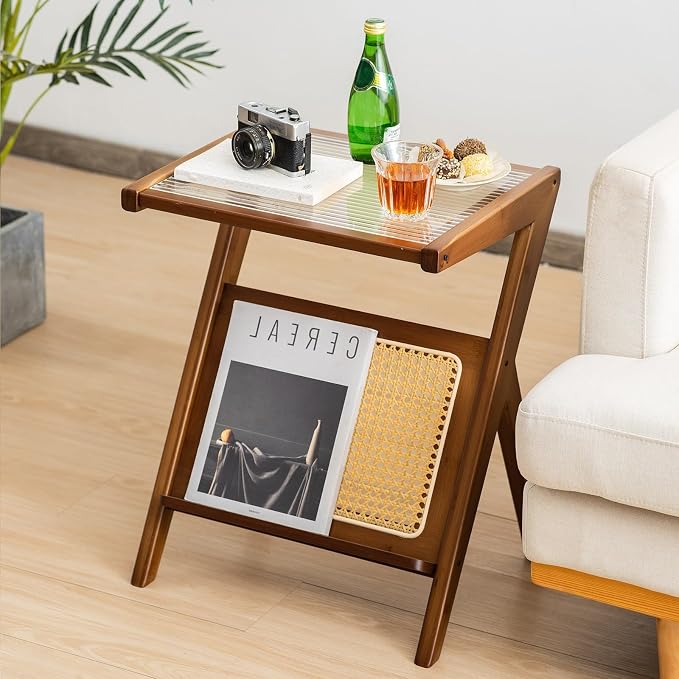 Giantex Rattan Side Table, Boho Nightstand - Image 7