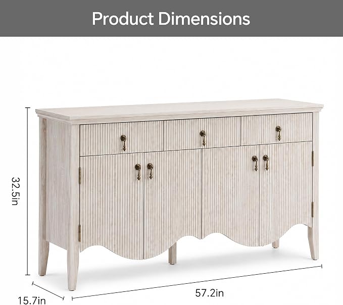 FUSUNBAO 57" Fluted Sideboard Buffet - Image 2